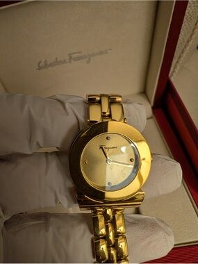 Salvatore Ferragamo Gold Bracelet Watch with Round Dial